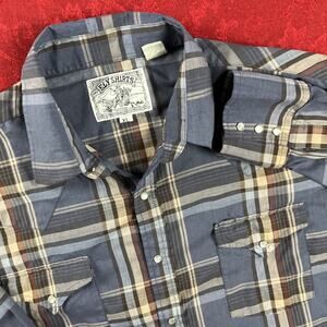 Ely‎ Cattleman Shirt Pearl Snap Western Shirt Size XL Long Sleeve Plaid Vintage
